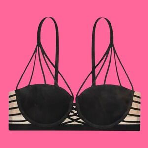 New Victoria's Secret X Balmain Paris black strappy bra 36D‎ punk rocker couture